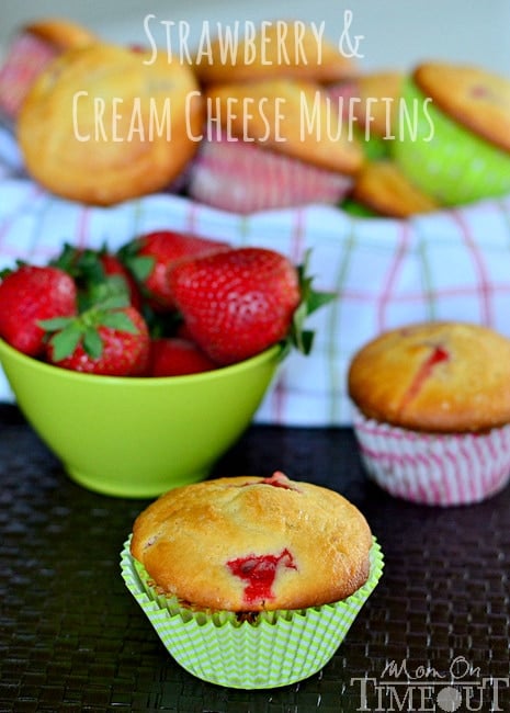 Strawberry & Cream Cheese Muffins | MomOnTimeout.com #strawberry #muffin #breakfast