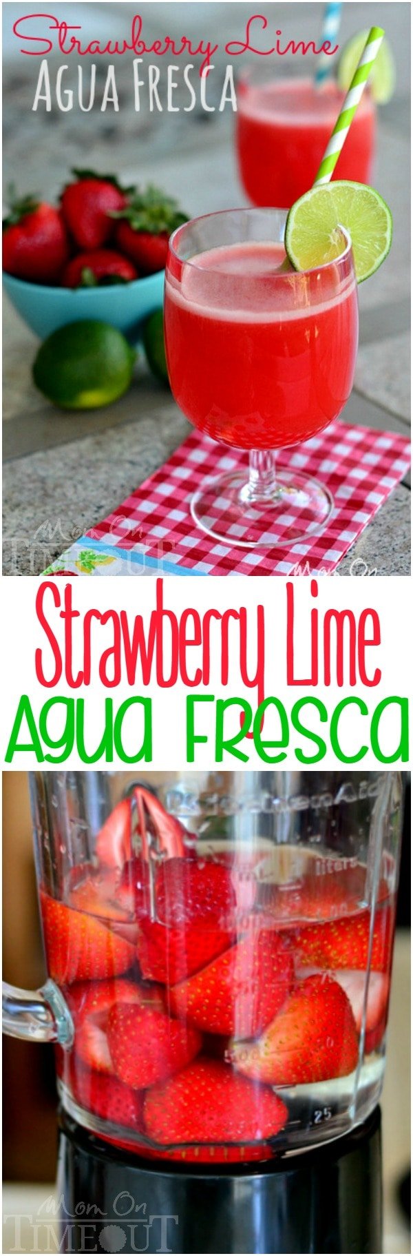 Strawberry Lime Agua Fresca is the perfect refreshing drink for a hot summer day! | MomOnTimeout.com