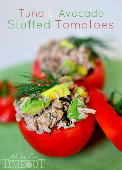 Tuna and Avocado Stuffed Tomatoes make a lighter lunch packed full of nutrients! Easy, healthy and delicious! // Mom On Timeout