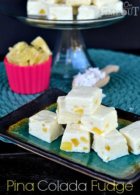 Pina Colada Fudge - So easy to make and one bite will take you to Pina Colada heaven! This fudge is so perfect for summer gatherings or a taste of summer during winter months! Enjoy!