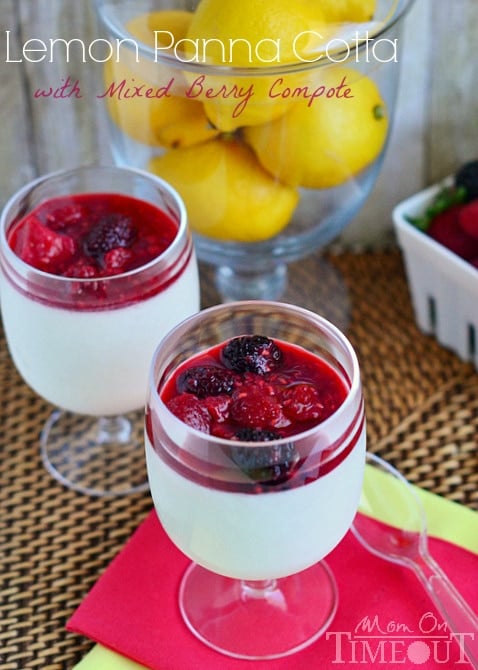 Lemon Panna Cotta with Mixed Berry Compote from MomOnTimeout.com Easier than you think and so, so delicious!