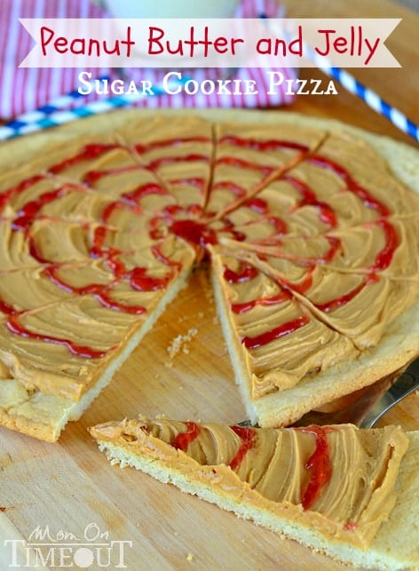 Peanut Butter and Jelly Sugar Cookie Pizza - Inspired by #Disney! from MomOnTimeout.com