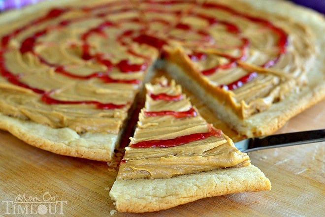 Peanut Butter and Jelly Sugar Cookie Pizza - Inspired by #Disney! from MomOnTimeout.com