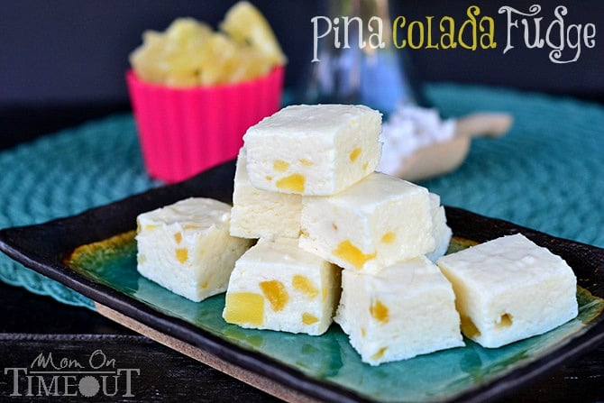 Pina Colada Fudge from MomOnTimeout.com So easy to make and one bite will take you to Pina Colada heaven! #fudge