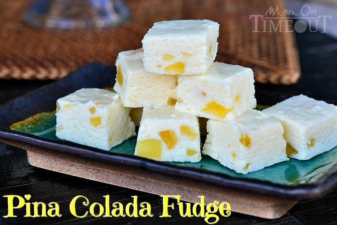 Pina Colada Fudge from MomOnTimeout.com So easy to make and one bite will take you to Pina Colada heaven! #fudge