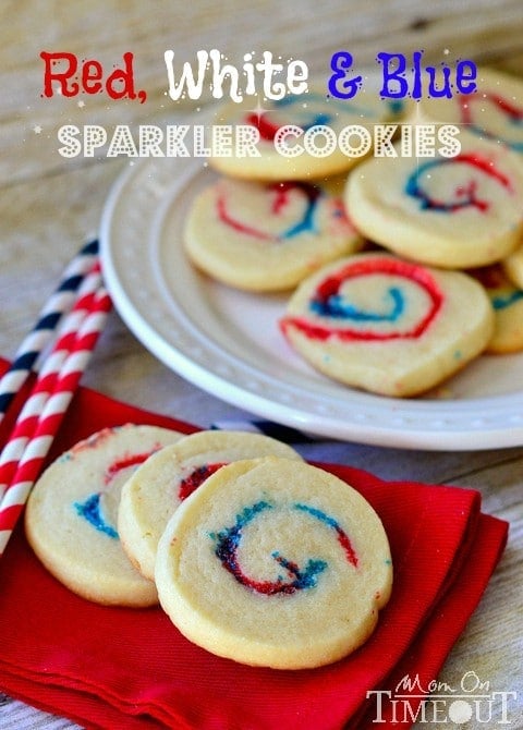 Red, White and Blue Sparkler Cookies are perfect for 4th of July, Memorial Day and more!  MomOnTimeout.com