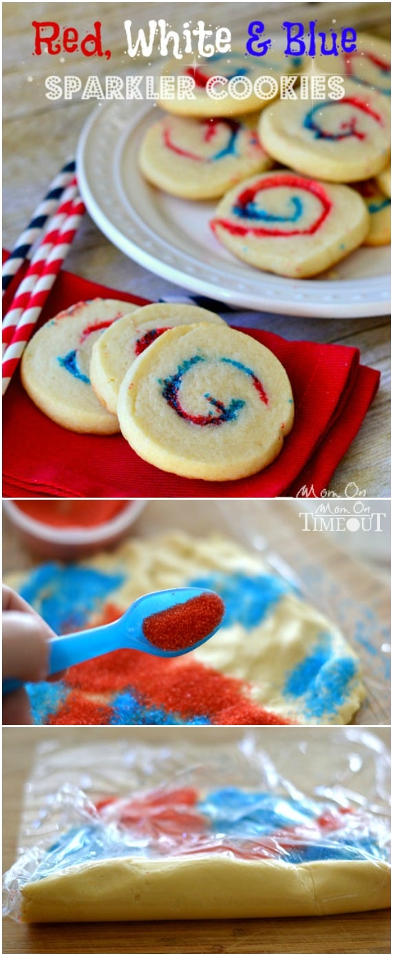 Red, White and Blue Sparkler Cookies are perfect for 4th of July, Memorial Day and more!  MomOnTimeout.com