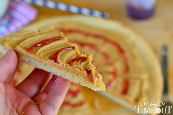 Peanut Butter and Jelly Sugar Cookie Pizza - Inspired by #Disney! from MomOnTimeout.com