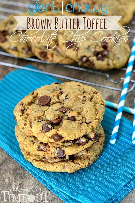 Giant Chewy Brown Butter Toffee Chocolate Chip Cookies-Mom On Timeout