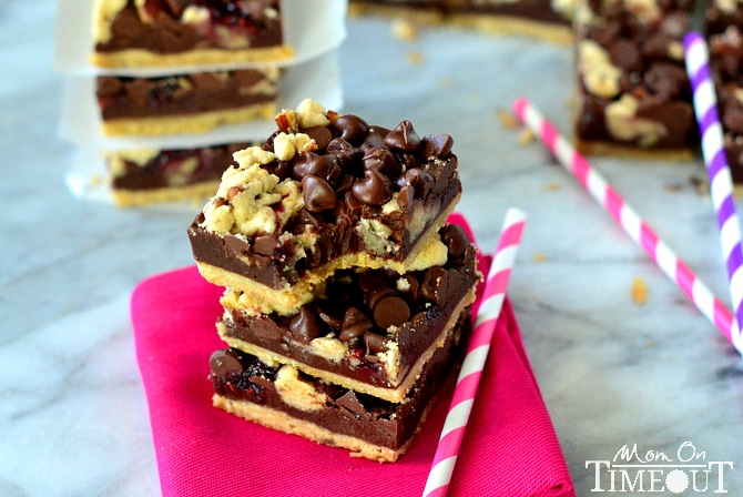 Chocolate Raspberry Crumb Bars recipe wide shot