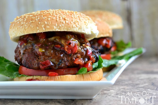 Juicy Salsa Burgers made with a secret ingredient!  | MomOnTimeout.com