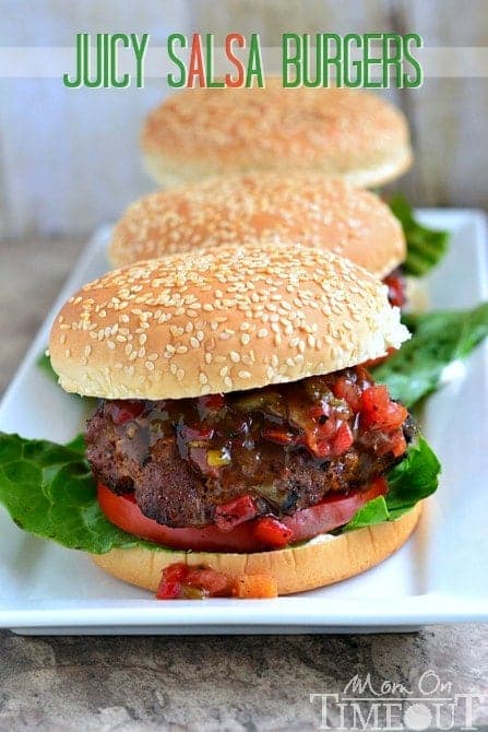 Juicy Salsa Burgers made with a secret ingredient!  | MomOnTimeout.com