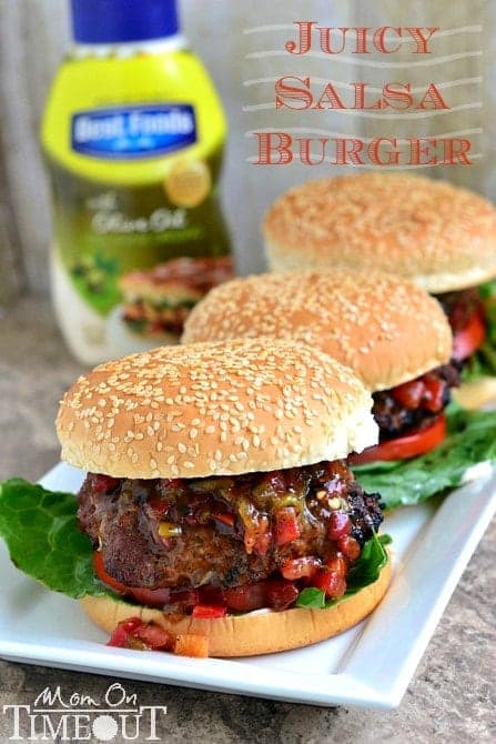 Juicy Salsa Burgers made with a secret ingredient!  | MomOnTimeout.com