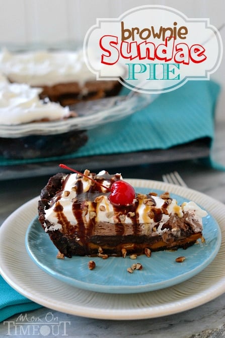 Brownie Sundae Pie from MomOnTimeout.com | This delectable pie starts with a brownie crust and just gets better from there! #easy #recipe