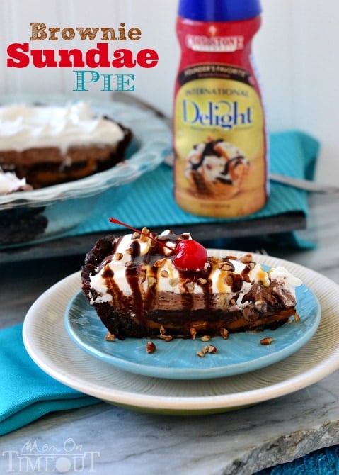 Brownie Sundae Pie from MomOnTimeout.com | This delectable pie starts with a brownie crust and just gets better from there! #easy #recipe