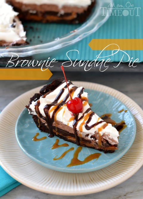 Brownie Sundae Pie from MomOnTimeout.com | This delectable pie starts with a brownie crust and just gets better from there! #easy #recipe