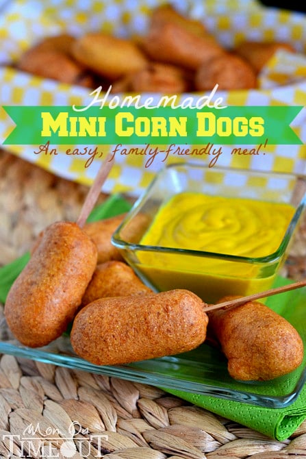 Easy Homemade Mini Corn Dogs - An easy, family friendly recipe that is perfect for dinner or as an appetizer! Kids go CRAZY for these! | MomOnTimeout.com