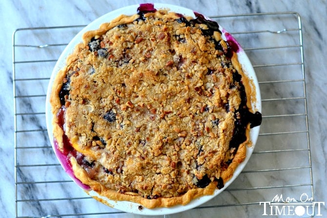 Peach Blueberry Pie with Pecan Streusel Topping from MomOnTimeout.com #pie #peach #blueberry #dessert #shop