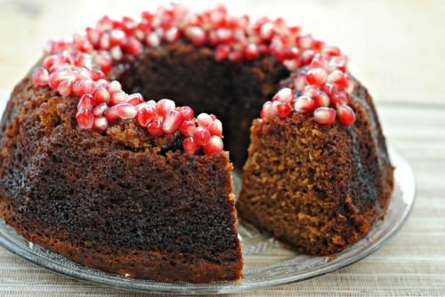 Applesauce Cake with Pomegranate Glaze