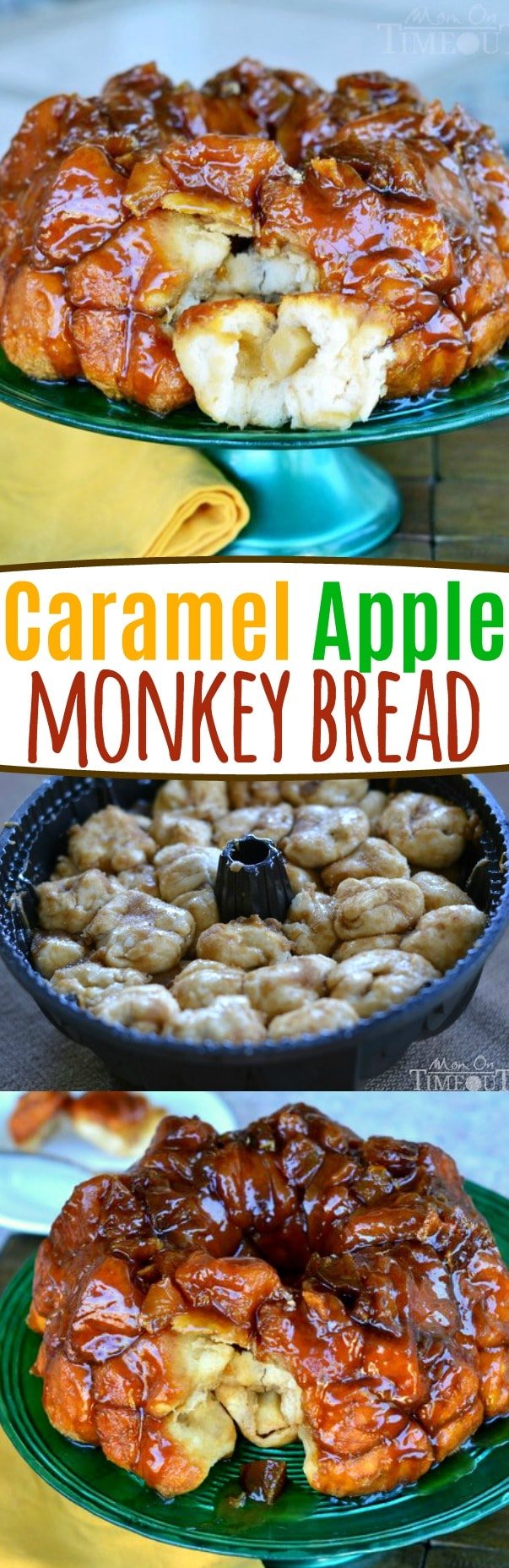 Caramel Apple Monkey Bread - if you love caramel apples, you're going to love this monkey bread! Oozing with caramel and fresh apples, it's the perfect way to start or end your day! Great for breakfast, brunch, dessert or anything in between! // Mom On Timeout