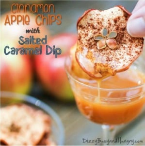 cinnamon apple chips with salted caramel dip