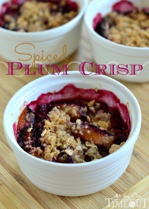 Spiced Plum Crisp is the easiest, most delightful dessert (or breakfast!) you will make this season! | MomOnTimeout.com