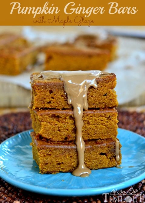 These Pumpkin Ginger Bars are packed with fabulous, vibrant flavors and topped with a sweet maple glaze!  | MomOnTimeout.com