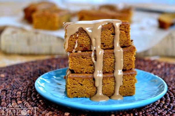 These Pumpkin Ginger Bars are packed with fabulous, vibrant flavors and topped with a sweet maple glaze!  | MomOnTimeout.com