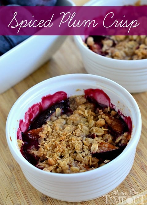 Spiced Plum Crisp is the easiest, most delightful dessert (or breakfast!) you will make this season! | MomOnTimeout.com