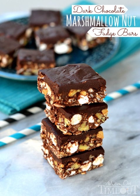 Dark Chocolate Marshmallow Nut Fudge Bars are perfect for an after-school snack or a late night craving! | MomOnTimeout.com