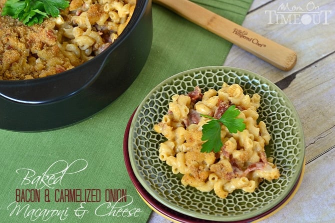 Baked Macaroni and Cheese with Bacon and Caramelized Onions | MomOnTimeout.com #sponsored