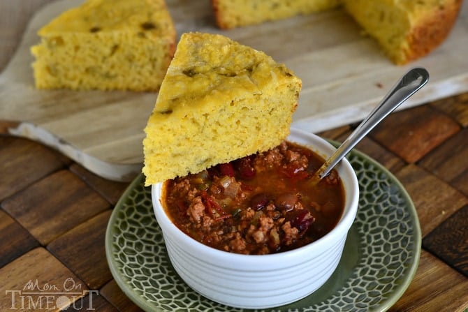 Slow Cooker Mexican Cornbread with Green Chiles and Cheese! | MomOnTimeout.com