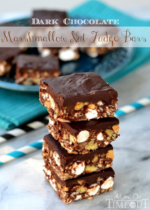 Dark Chocolate Marshmallow Nut Fudge Bars are perfect for an after-school snack or a late night craving! | MomOnTimeout.com