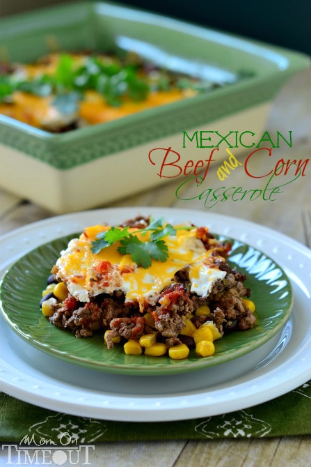 Mexican Beef and Corn Casserole is a  fabulously easy dinner option that takes just 30 minutes! | MomOnTimeout.com #sponsored #dinner