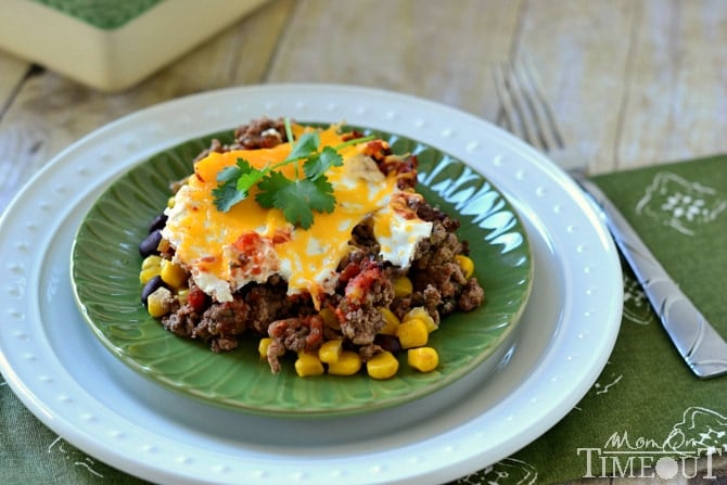 Mexican Beef and Corn Casserole is a fabulously easy dinner option that takes just 30 minutes! | MomOnTimeout.com #sponsored #dinner