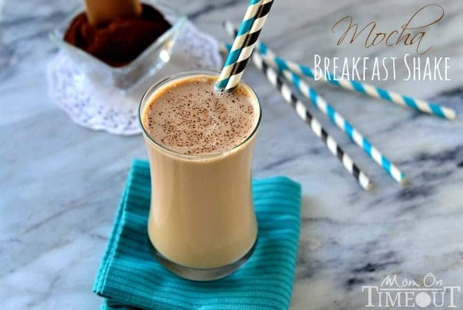 Mocha Breakfast Shake made with Greek Yogurt for a wake-me-up, protein-packed breakfast! | MomOnTimeout.com