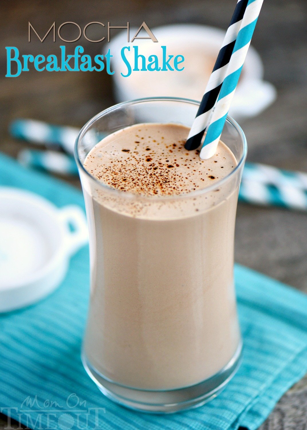 This delicious Mocha Breakfast Shake is made with Greek yogurt for a wake-me-up, protein-packed breakfast! For those mornings when only coffee AND chocolate will do! // Mom On Timeout