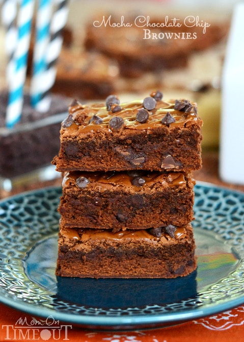 Totally decadent, totally delicious, these Mocha Chocolate Chip Brownies make a stunning, homemade treat that takes just minutes longer than a box mix! | MomOnTimeout.com