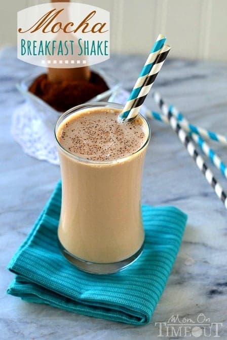 Mocha Breakfast Shake made with Greek Yogurt for a wake-me-up, protein-packed breakfast! | MomOnTimeout.com