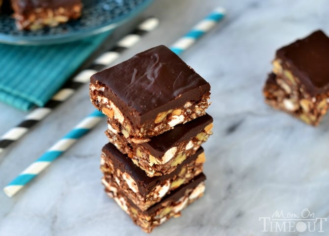 Dark Chocolate Marshmallow Nut Fudge Bars are perfect for an after-school snack or a late night craving! | MomOnTimeout.com