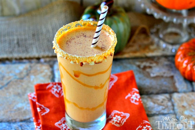 pumpkin pie milkshake with caramel drizzle