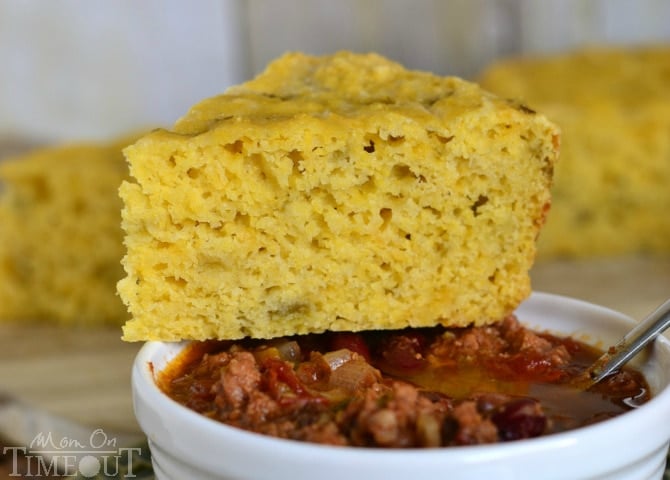 Slow Cooker Mexican Cornbread with Green Chiles and Cheese! | MomOnTimeout.com