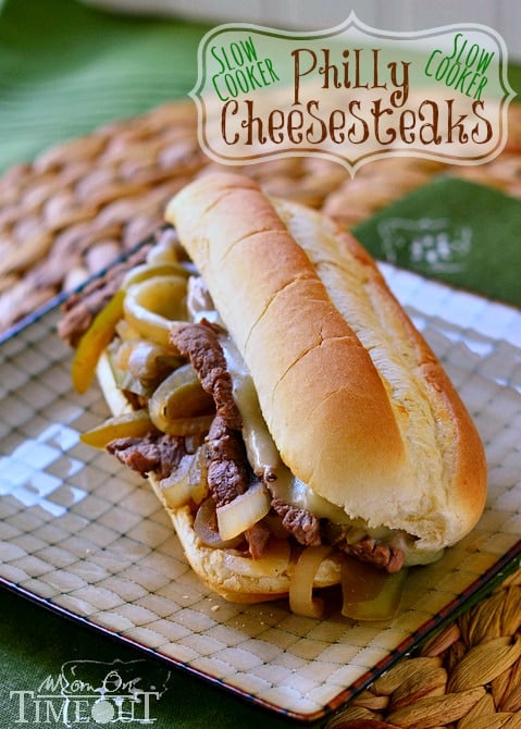 Slow Cooker Philly Cheesesteaks -  dinner has never been easier! A delicious meal that is so easy to make any night of the week! // Mom On Timeout