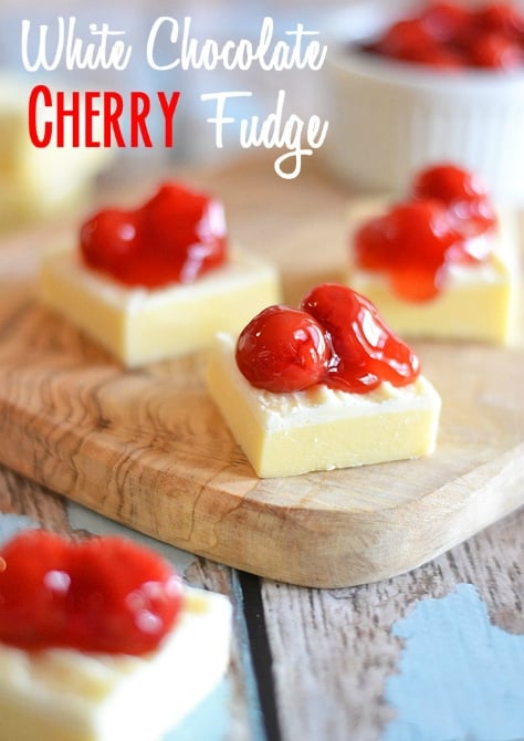 This White Chocolate Cherry Fudge requires only the microwave, and uses a special ingredient to make it extra light and fluffy! #recipe #fudge #white chocolate