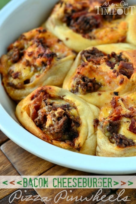 Bacon Cheeseburger Pizza Pinwheels are a fun way to enjoy all the fantastic flavors of a Bacon Cheeseburger Pizza! | MomOnTimeout.com