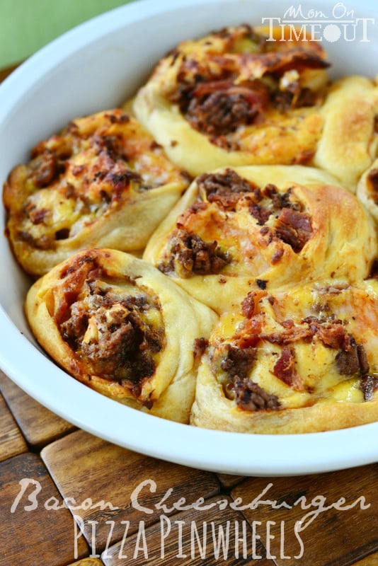 Bacon Cheeseburger Pizza Pinwheels are a fun way to enjoy all the fantastic flavors of a Bacon Cheeseburger Pizza! | MomOnTimeout.com