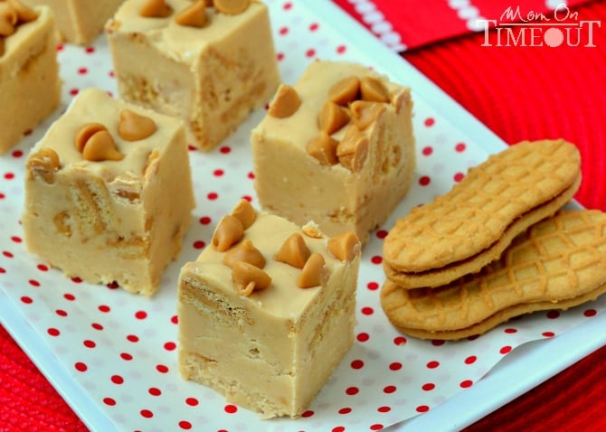 This Nutter Butter Peanut Butter Fudge is perfect for peanut butter lovers!  Ultra smooth peanut butter fudge filled with Nutter Butter Cookies. Yep! Fudge just got better! | MomOnTimeout.com