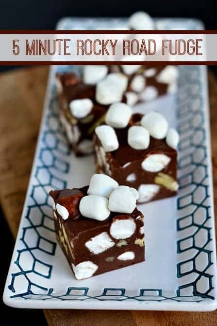 This 5 Minute Rocky Road Fudge is all about saving time! Creamy and smooth - it's everyone's favorite fudge! | MomOnTimeout.com