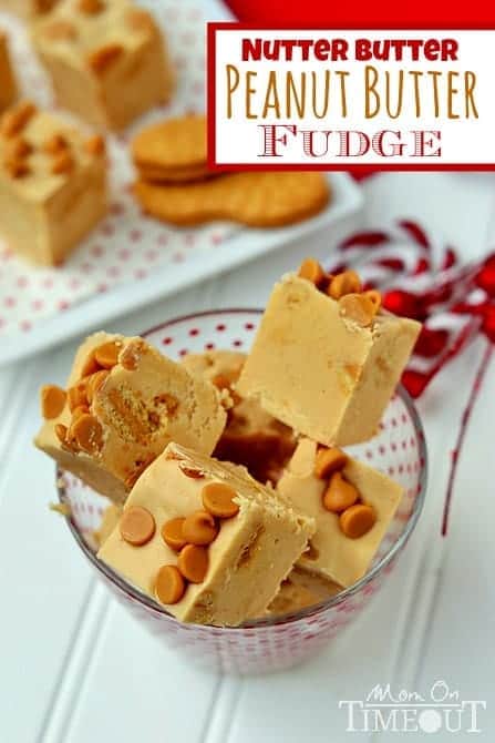 This Nutter Butter Peanut Butter Fudge is perfect for peanut butter lovers!  Ultra smooth peanut butter fudge filled with Nutter Butter Cookies. Yep! Fudge just got better! | MomOnTimeout.com