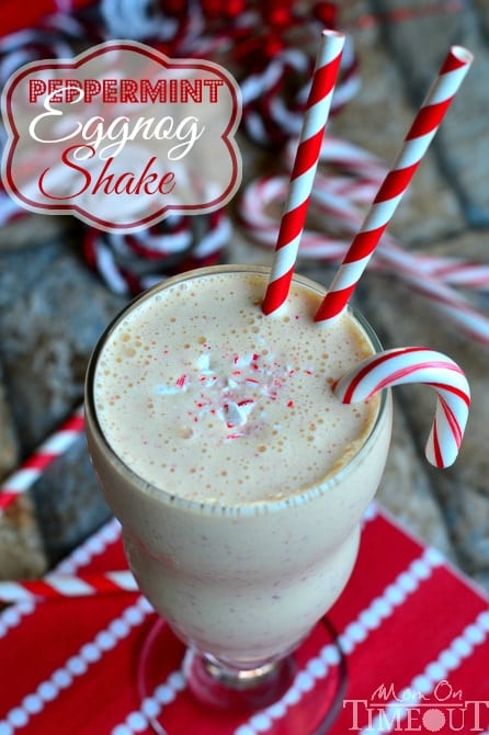 Two of my favorite holiday flavors come together magnificently in this exceptional Peppermint Eggnog Milkshake! | MomOnTimeout.com